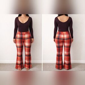 SHEIN Red and Orange Plaid Flare Pants